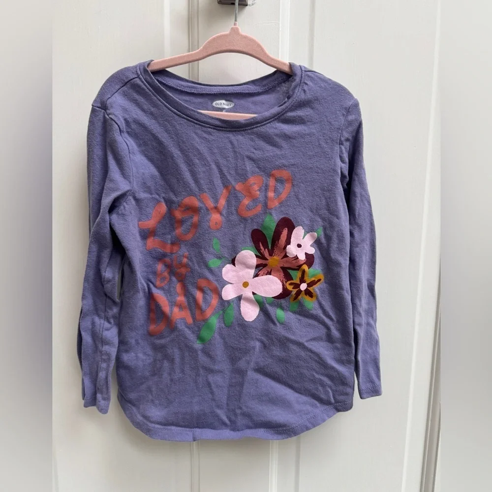 Old Navy 4T Girls Loved By Dad Purple Long Sleeve Shirt with Floral Design
